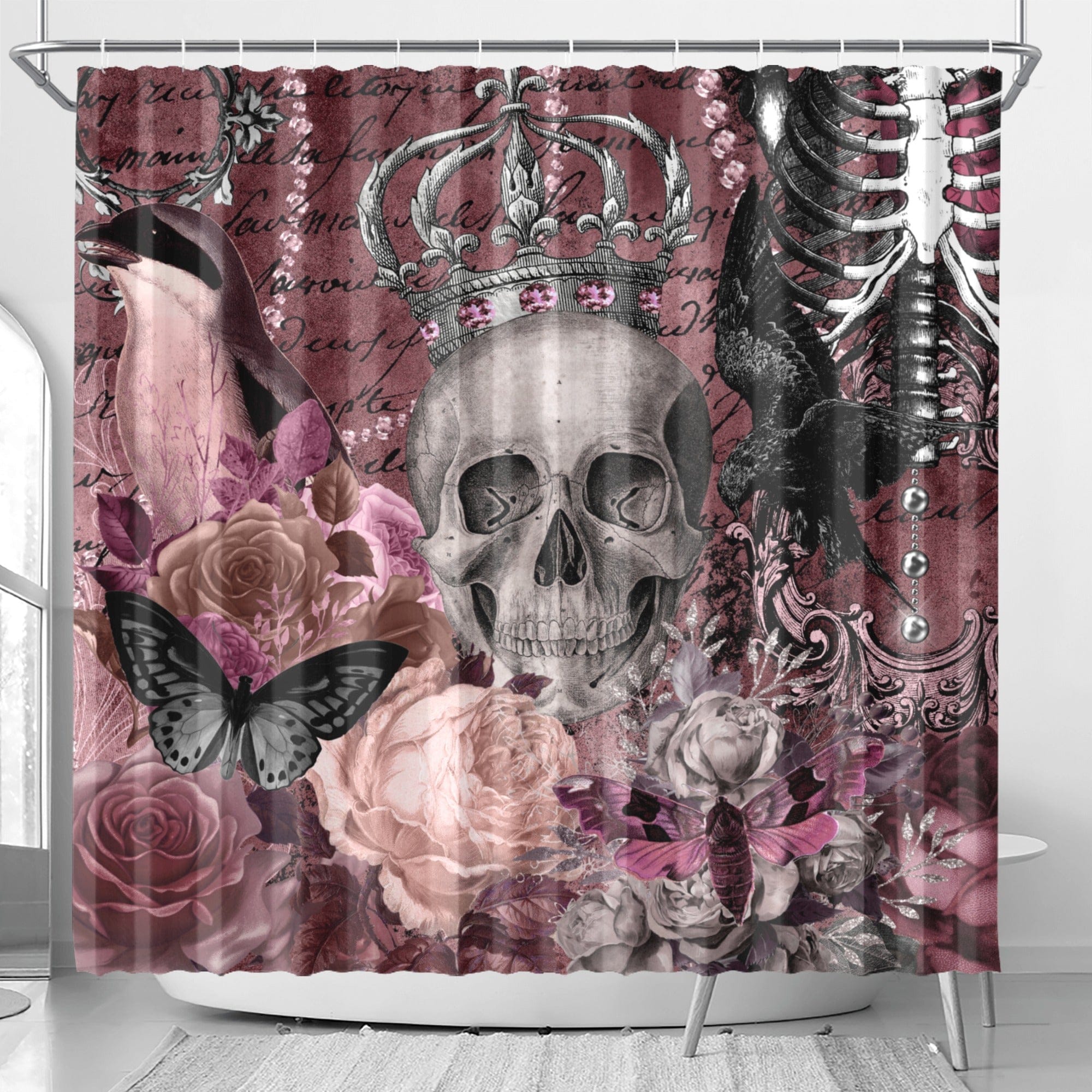 Skull Crown Floral Shower Curtain