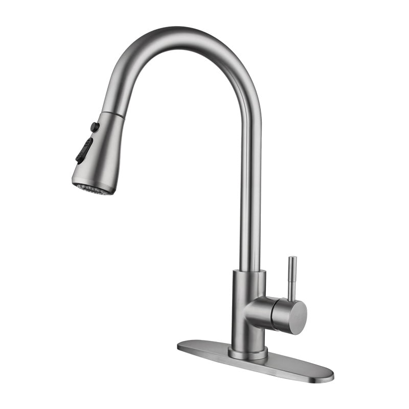 Kitchen Faucet， Pull Down Sprayer Stainless Steel Kitchen Sink Faucet with Deck Plate