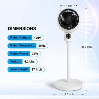 7 in. 3 fan speeds Circulating Pedestal Fan in White with Ocillation 70 and LED Display Mile-LKD0-TBZG