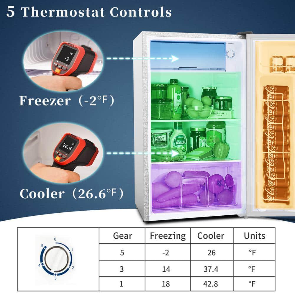 Edendirect 32 cu ft Mini Compact Fridge in Silver with Freezer with 5 Settings Temperature Adjustable