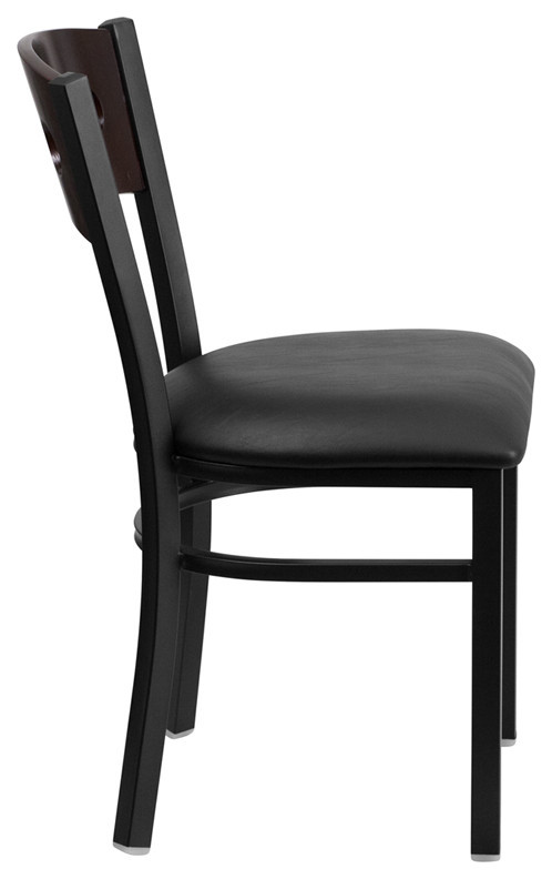 Black 3 Circle Back Metal Restaurant Chair  Walnut Wood Back  Black Vinyl Seat   Transitional   Dining Chairs   by Morning Design Group  Inc  Houzz