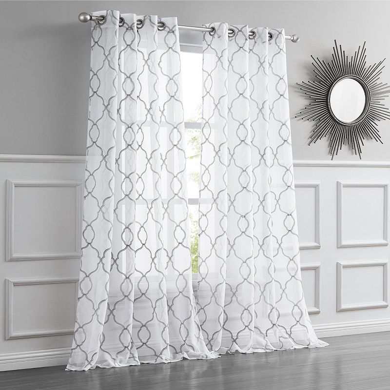 Dainty Home Springfield Glitter Embroidered Sheer Grommet Single Curtain Panel