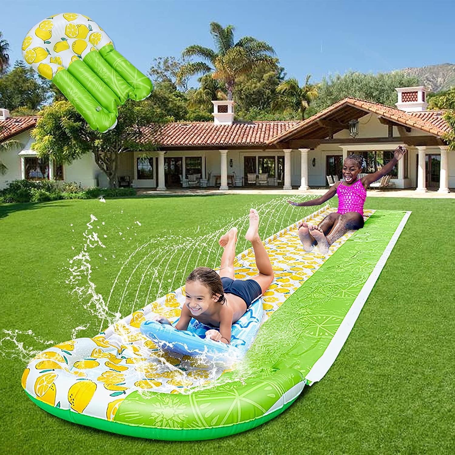 Lavinya Upgraded Slip and Slide, Inflatable Water Slides with Body Boards for Kids Outdoors Birthday Party