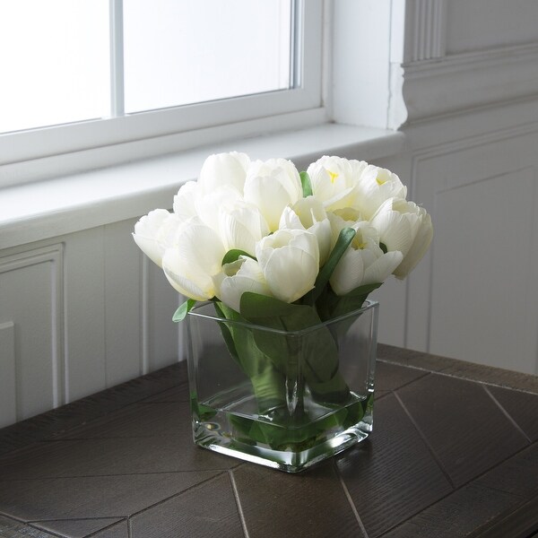 Pure Garden Tulip Floral Arrangement with Glass Vase