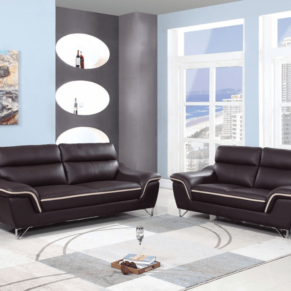 69  x27quotX 36 quot X 40  x27quotModern Brown Leather Sofa And Loveseat   Contemporary   Living Room Furniture Sets   by HomeRoots  Houzz