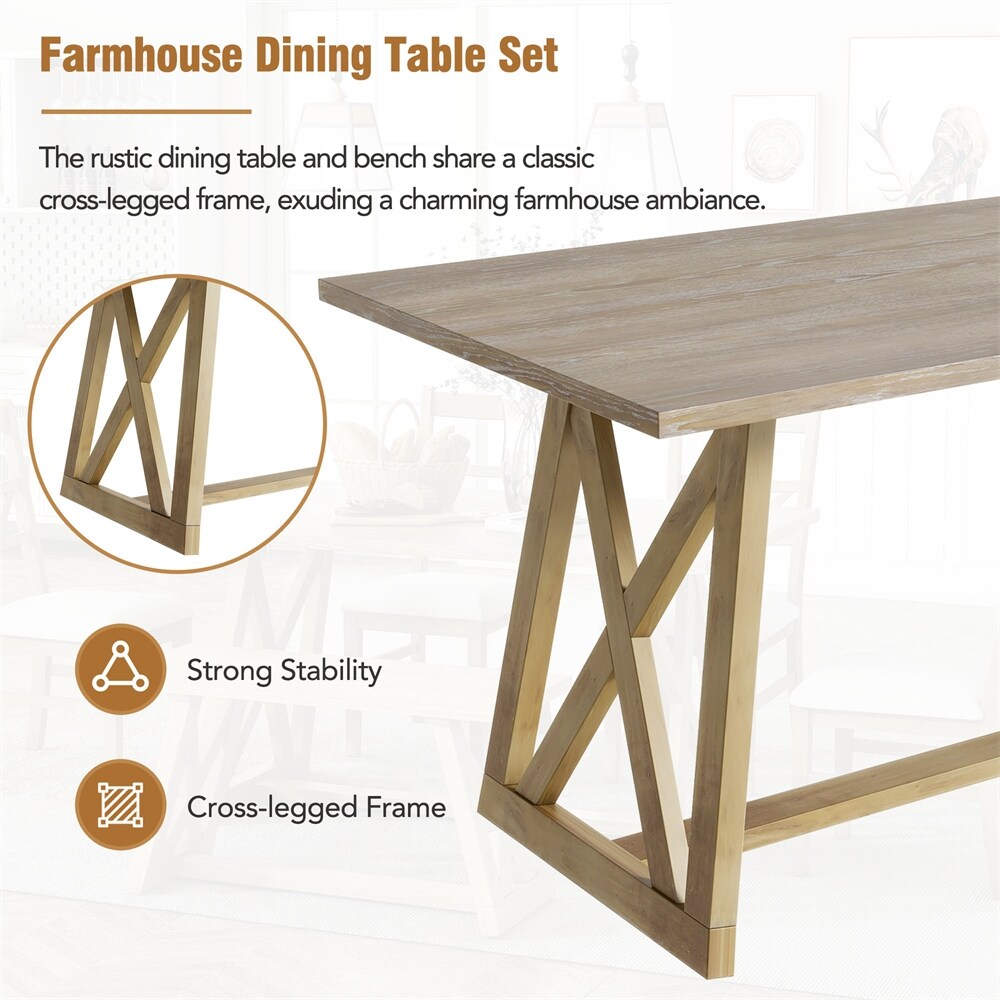 Dining Table Set with 4 Upholstered Chairs and Wood Bench（Set of 6）