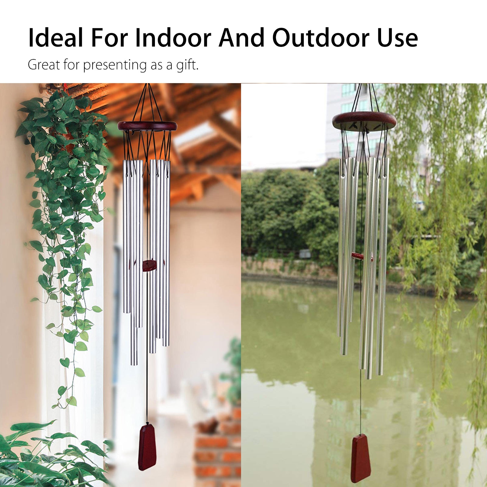 Wind Chimes Outdoor， 6 Aluminum Tubes Hanging Ornament Musical Melody Wind Bell for Patio， Garden and Outdoor Home