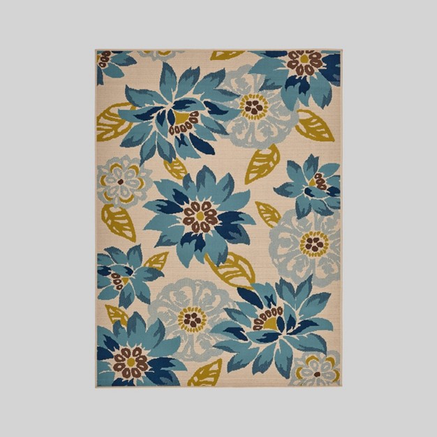 Wildwood Floral Outdoor Rug Ivory blue Christopher Knight Home