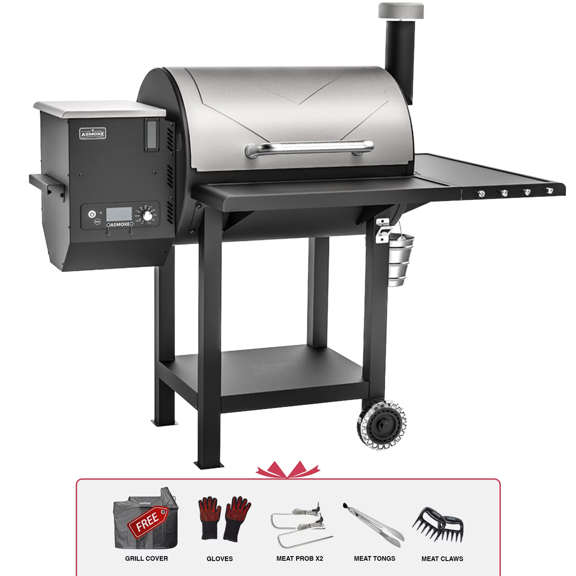 ASMOKE AS660N1 Wood Pellet Grill and Smoker 700 sq. in. with 2 Meat Probes， Chrome