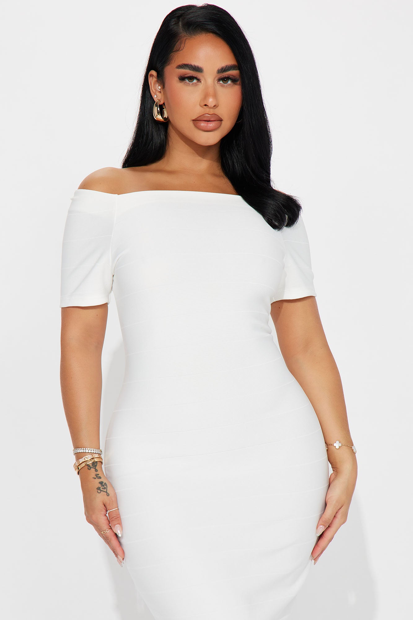 Amara Off Shoulder Midi Dress - White