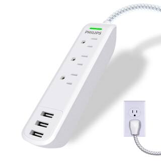 Philips 10 ft. 163 3-Outlet 300J Surge Protector Power Strip with USB White SPC6334WE37