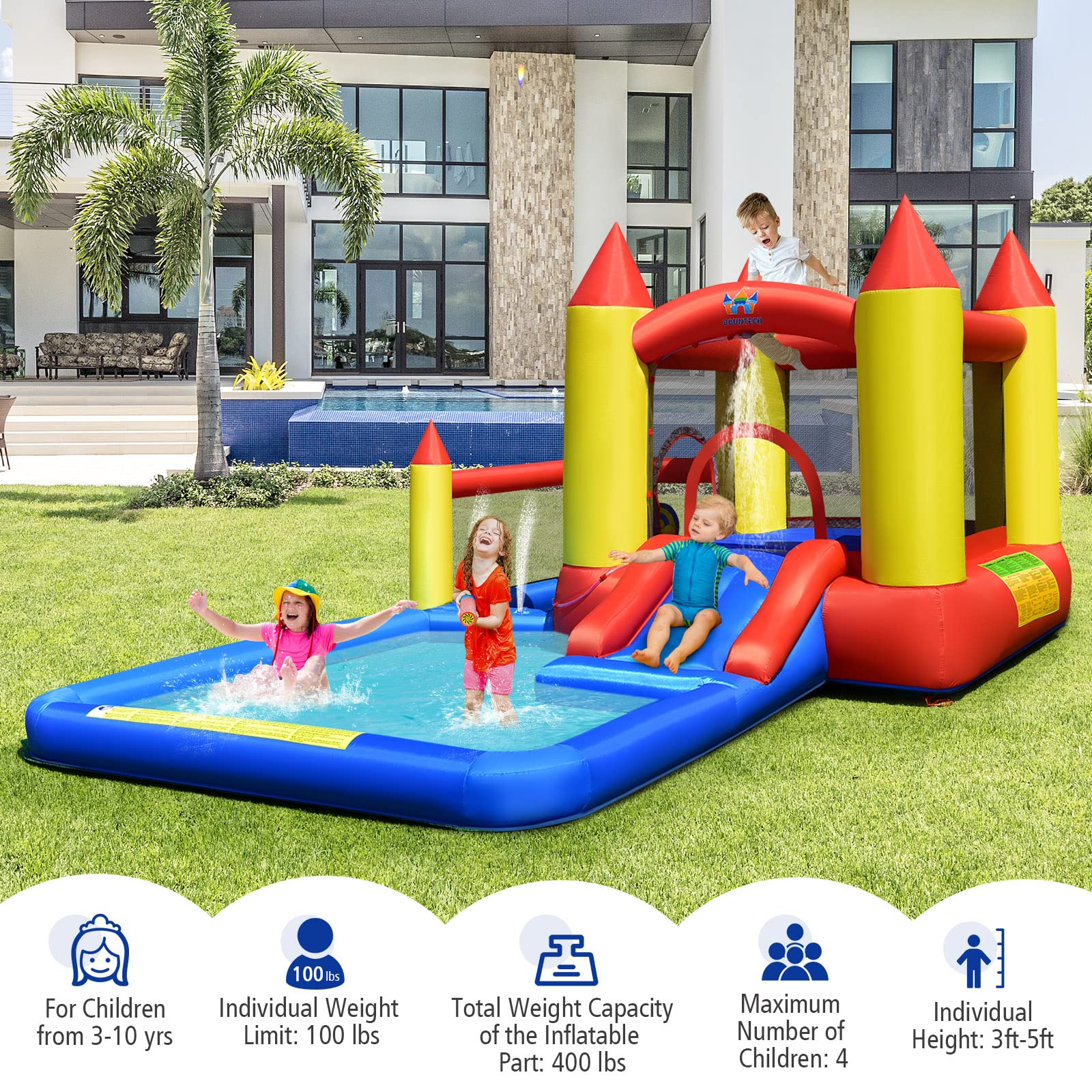 Costzon Inflatable Water Slide, 6 in 1 Kids Giant Water Park Bouncer Castle Combo