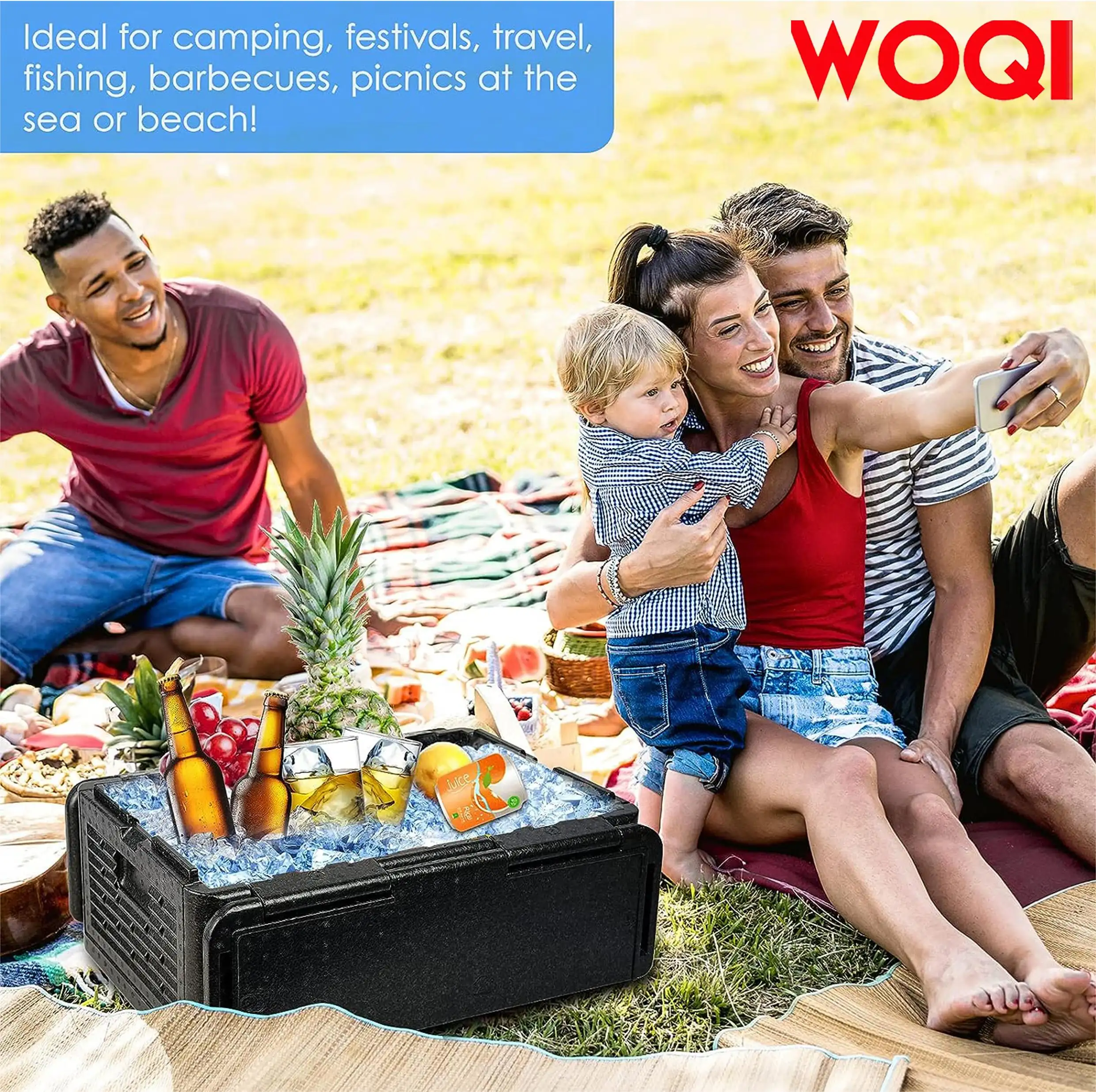 WOQI camping large insulated cooling box  waterproof   foldable and warm portable cooler