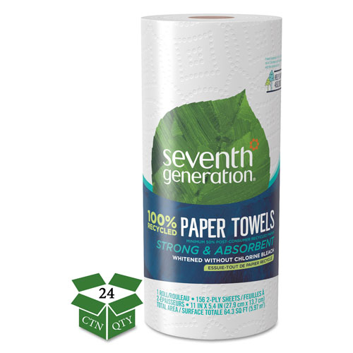 Unilever Seventh Generation 100% Recycled Paper Towel Rolls | 2-Ply， 11 x 5.4 Sheets， 156 Sheets per Roll， 24 Rolls per Case， 3，744 Sheets Total | SEV13722