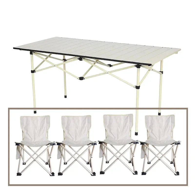 Outdoor one for four folding camping picnic portable egg roll table and chair set