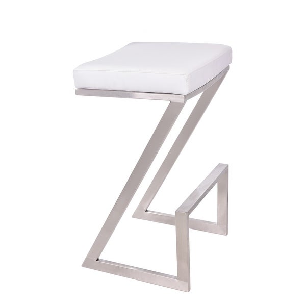 26 Inch Faux Leather Backless Barstool with Steel Z Shaped，White and Chrome