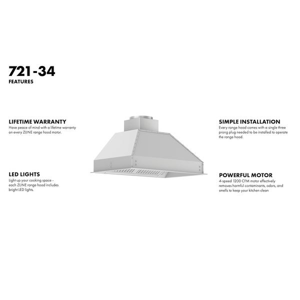 ZLINE Ducted Stainless Steel Wall Mount Range Hood Insert