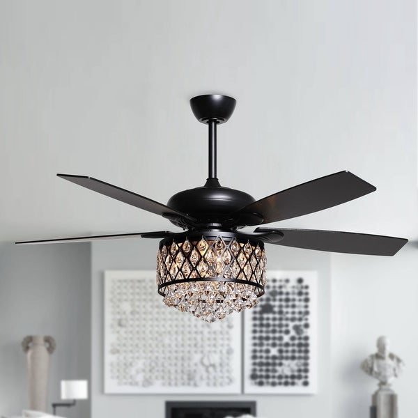 52 in. Indoor Black Crystal Chandelier Ceiling Fan With Light and Remote - 52