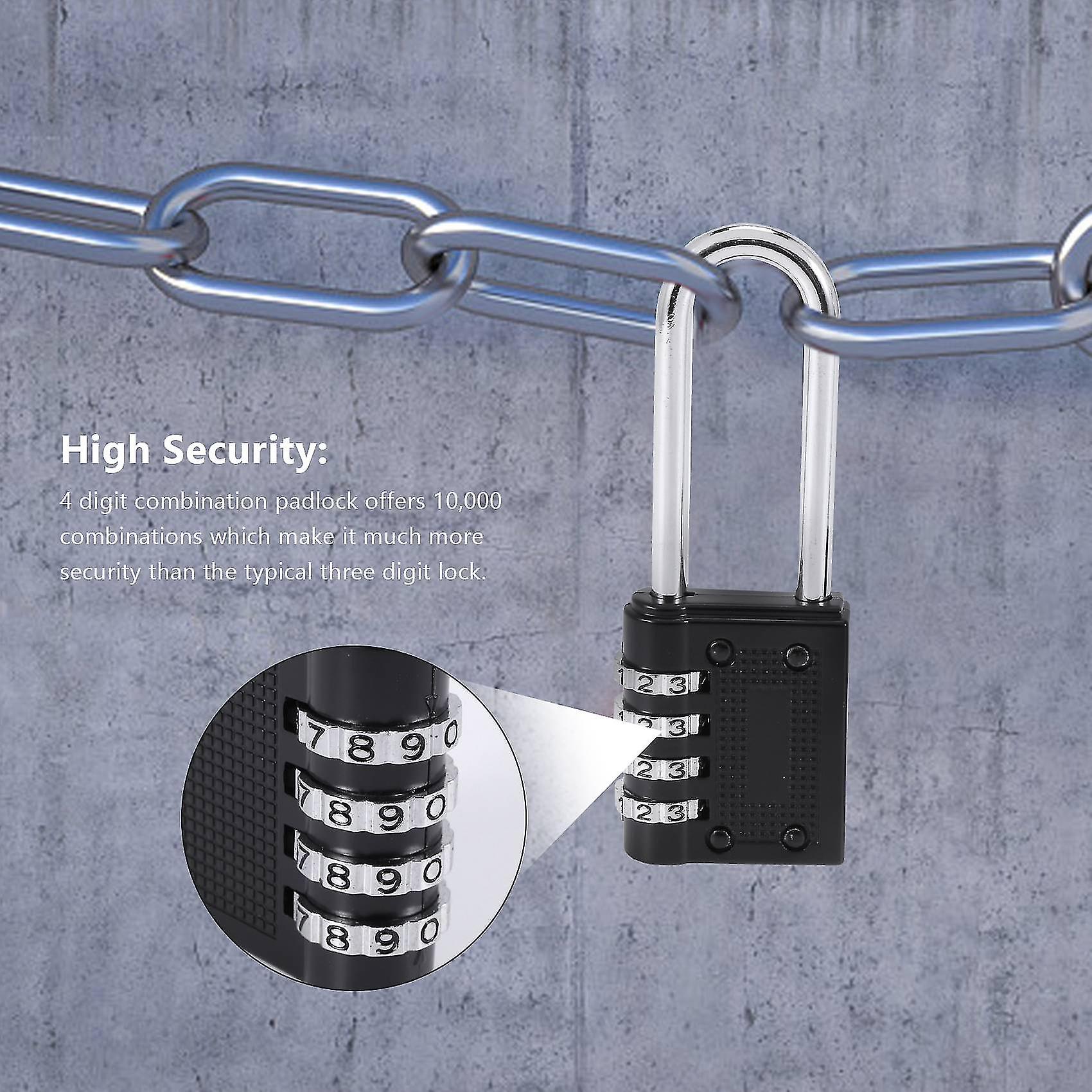 2 Pack Outdoor Combination Padlock Long Shackle Lock 6.5cm Shackle Waterproof 4 Digit Resettable Co