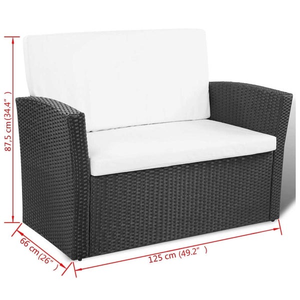 4 Piece Patio lounge set with Cushions Poly Rattan Black - Overstock - 36363596