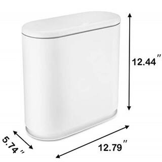 Dracelo 10 Liter Rectangular Plastic Trash Can Wastebasket with Press Type Lid in Cream White B07XWD9PD7