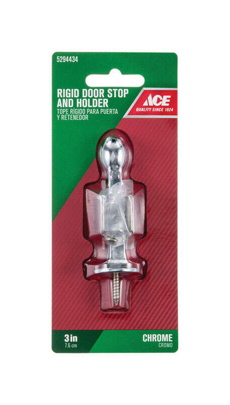 Ace 3 in. W Metal Chrome Silver Rigid Door Stop w/Holder Mounts to door and wall