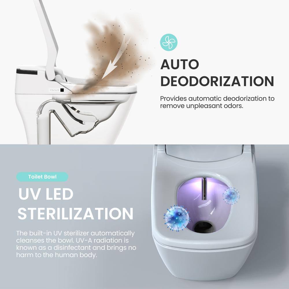 VOVO Stylement Tankless Smart Bidet One Piece Toilet Square in White UV-A LED Sterilization Auto Flush Heated Seat TCB-090S