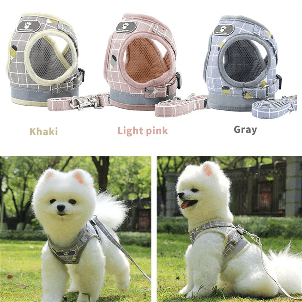 HQZY Pet Dog Cat Harness with Leash Adjustable Vest Walking Supplies Soft Breathable Plaid Collar Puppy for Small Medidum Large Dogs