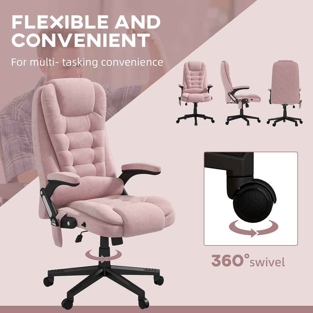 HOMCOM 6 Point Vibrating Massage Office Chair with Heat  Velvet High Back Executive Office Chair with Reclining Backrest