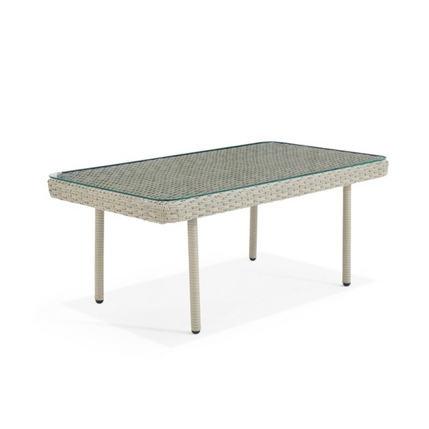 All weather Wicker Windham Outdoor Coffeee Table With Glass Top Gray Alaterre Furniture