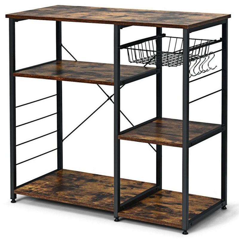 Hivago Industrial Kitchen Baker's Rack Microwave Shelf with 6 Hooks