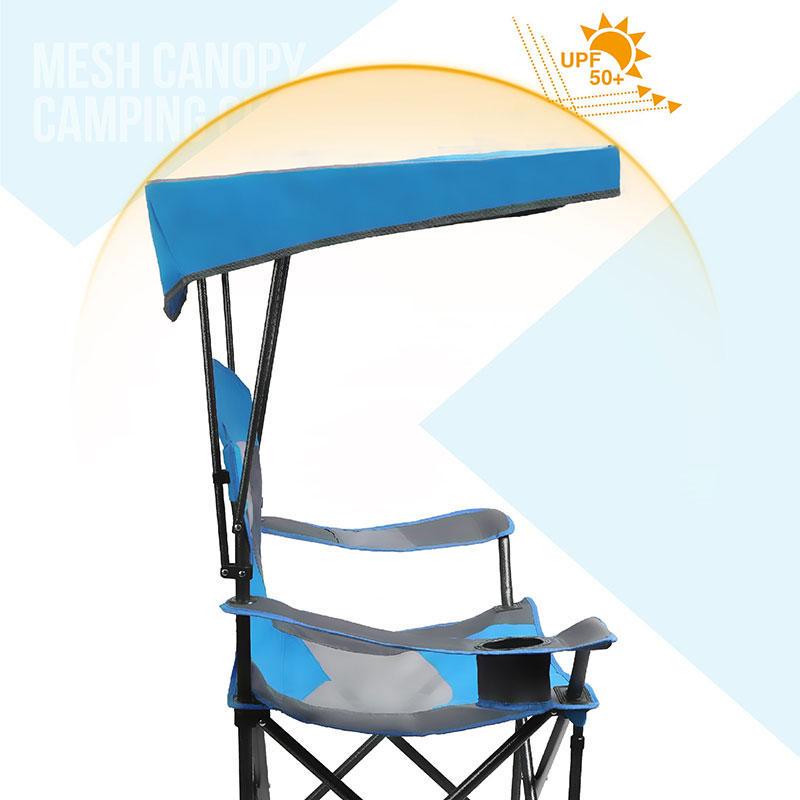 MF Studio Folding Camping Chair with Shade Canopy Heavy Duty Steel Frame with Carry Bag and Cup Holder Blue  Crowdfused