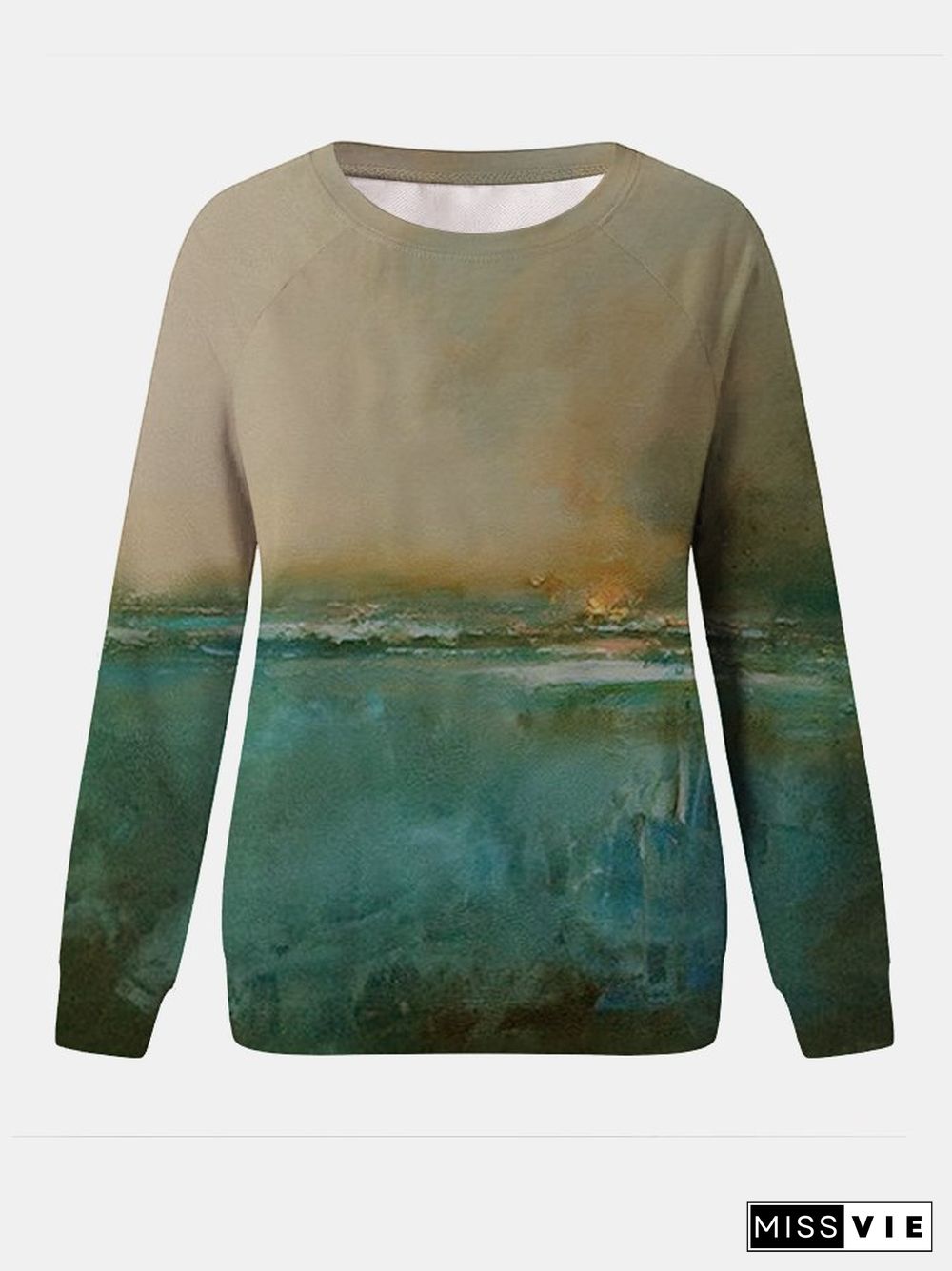 Art Oil Painting Long Sleeve Crew Neck Sweatshirts