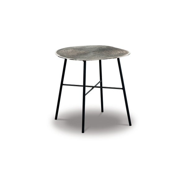 24 Inch Side End Table， Unique Gray Cast Aluminum Surface， Sturdy Iron Legs