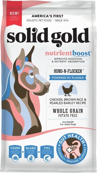 Solid Gold NutrientBoost Hund-N-Flocken Chicken， Brown Rice and Pearly Barley Recipe Adult Dry Dog Food