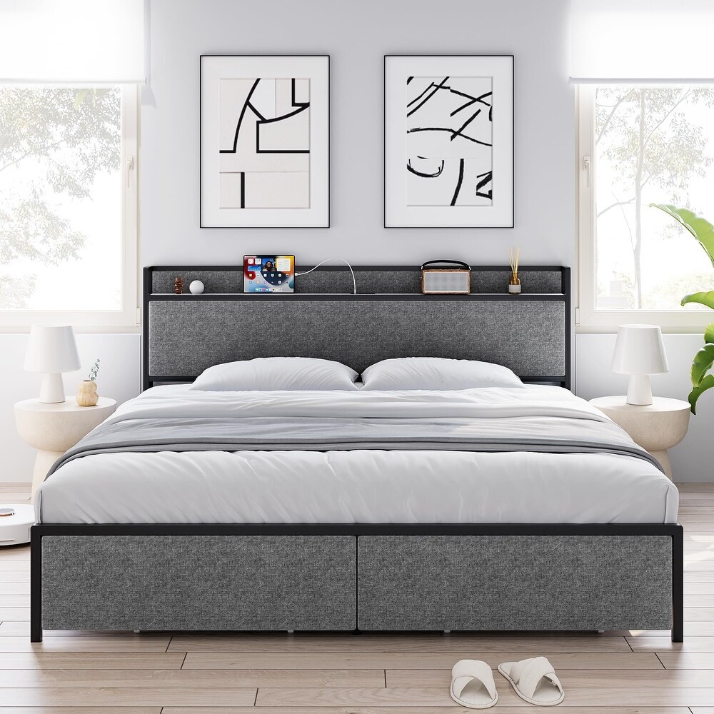 Bed Frame with Headboard and Storage