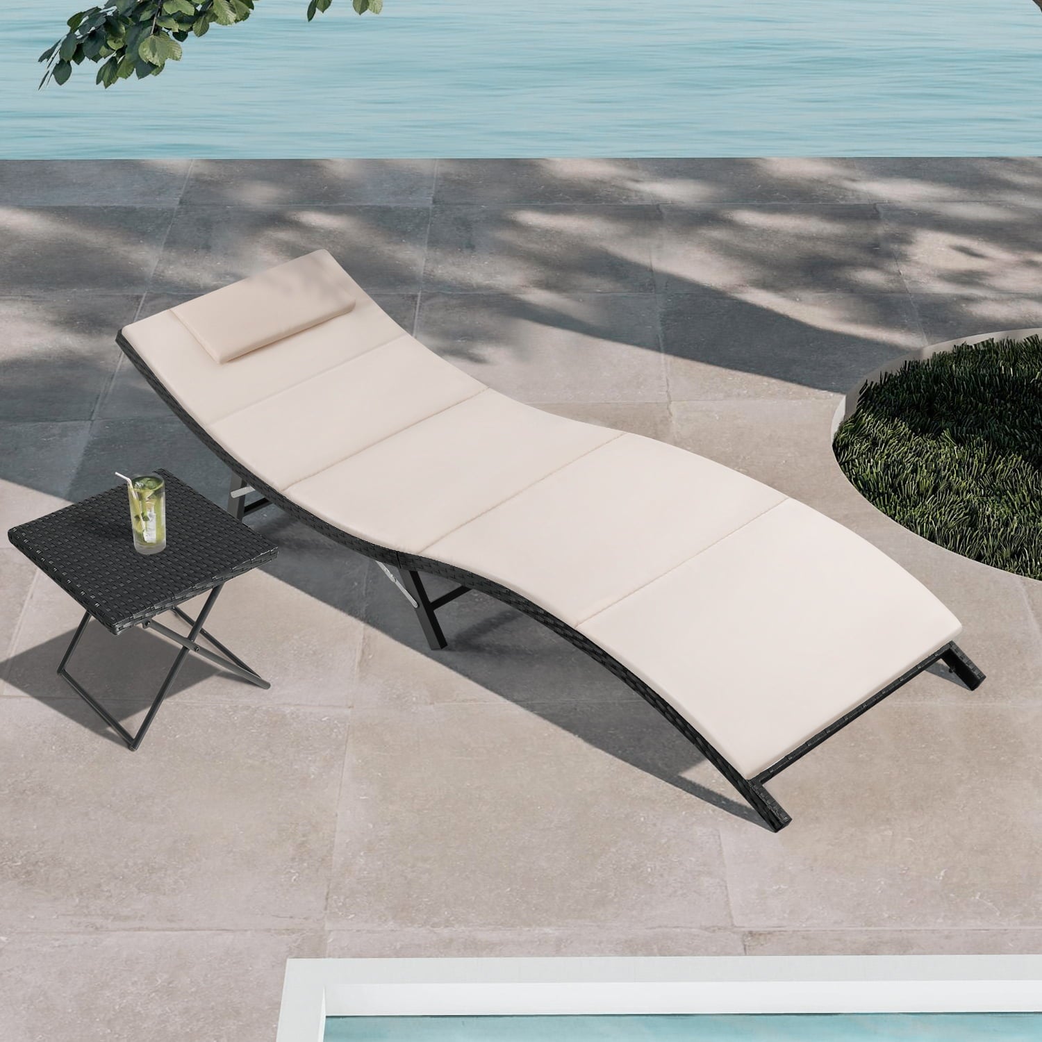 Lacoo Outdoor Chaise Lounge Chair Sets Patio Pool Lounge Chairs Wicker Steel, Beige