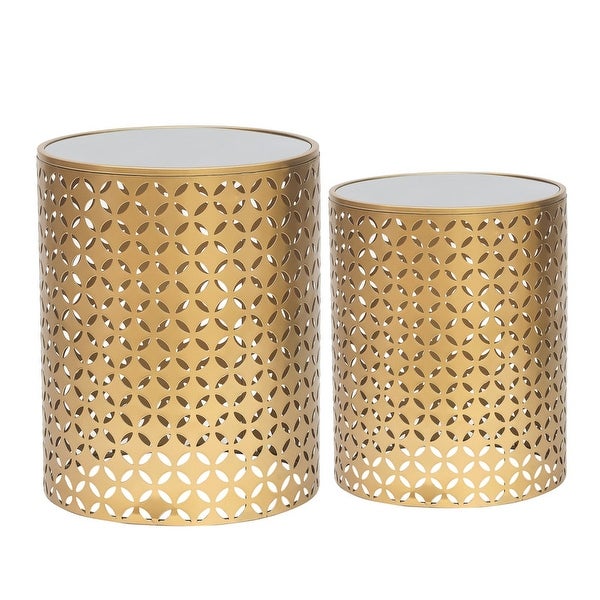 ADECO Metal End Tables Set of 2 Gold Nesting Side Coffee Table