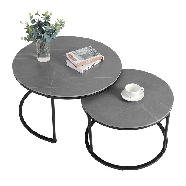 Round Black Grey Nesting Coffee Table (Set of 2)