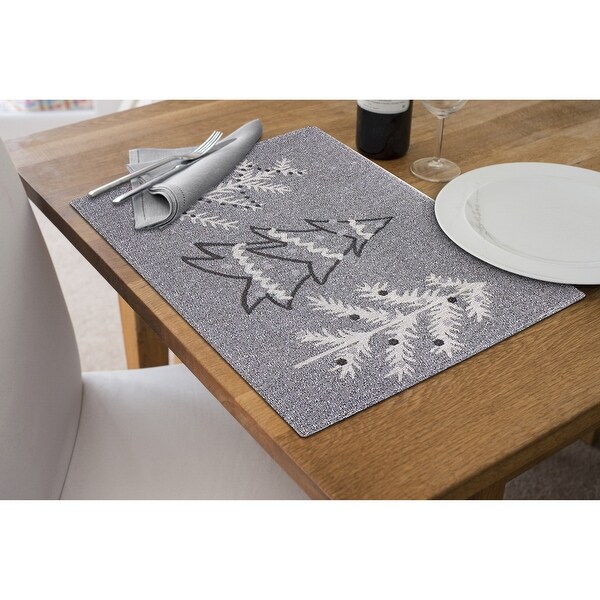 Christmas Tapestry Placemat Gray Trees 13X18