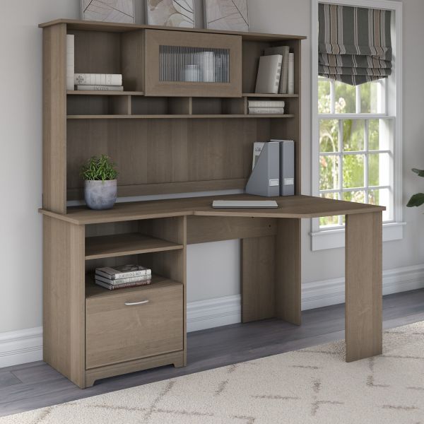 Bush Furniture Cabot 60W Corner Desk with Hutch in Ash Gray