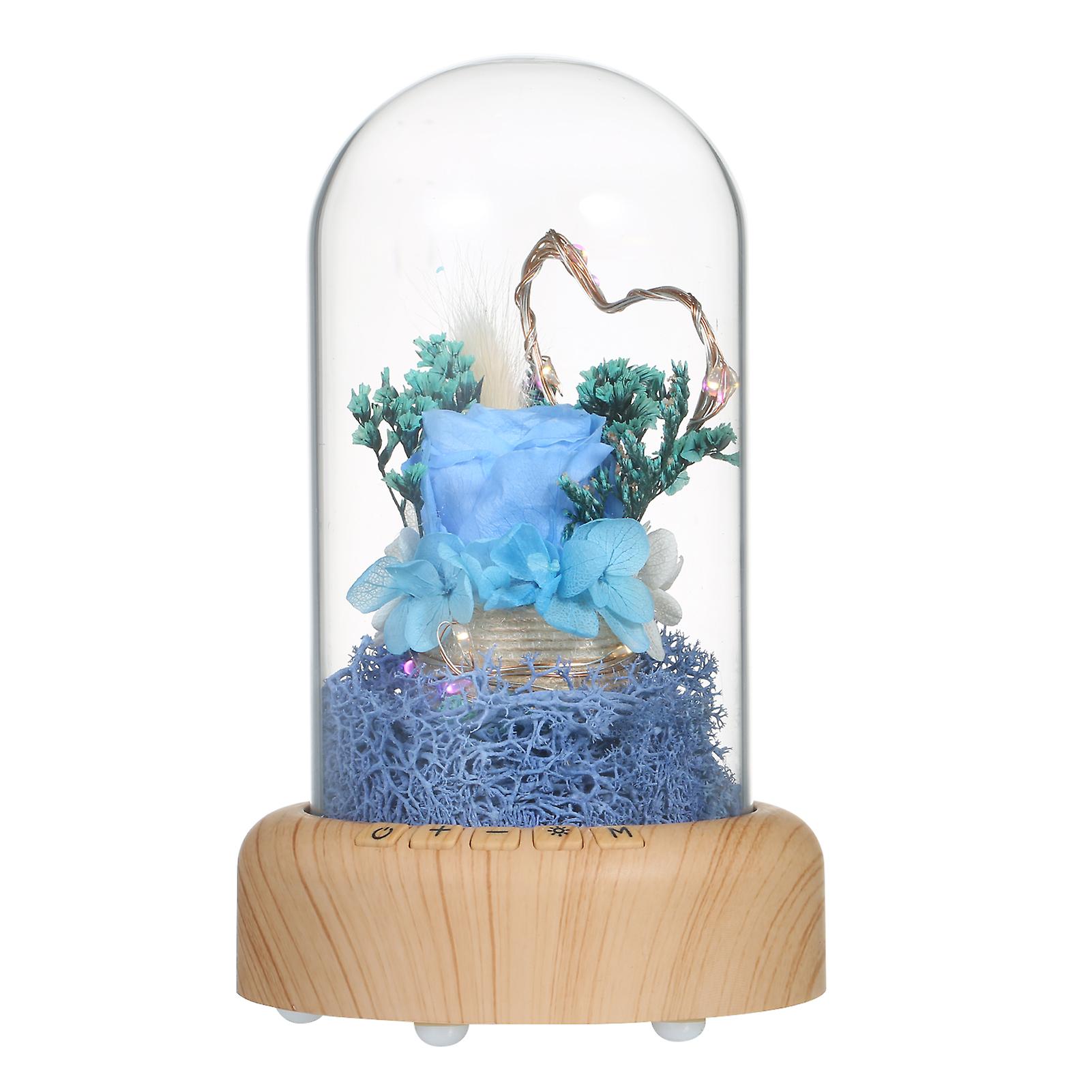 Blue Multifunctional Flower Lamp Rechargeable Bt Speaker Music Player Wishing Bottle Preserved Rose In Glass Dome Nightlight Forever Flower Desk Lamp