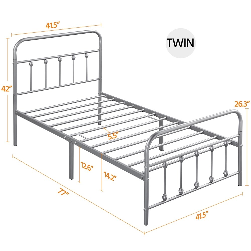 Yaheetech Metal Frames Bed with High Headboard and Footboard