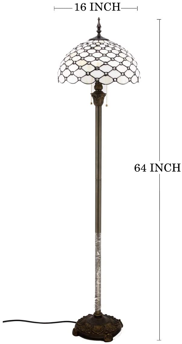 BBNBDMZ Tiffany Floor Lamp Cream Amber Stained Glass Bead Standing Reading Light 16X16X64 Inches Antique Pole Corner Lamp Decor Bedroom Living Room  Office (LED Bulb Included) S005 Series