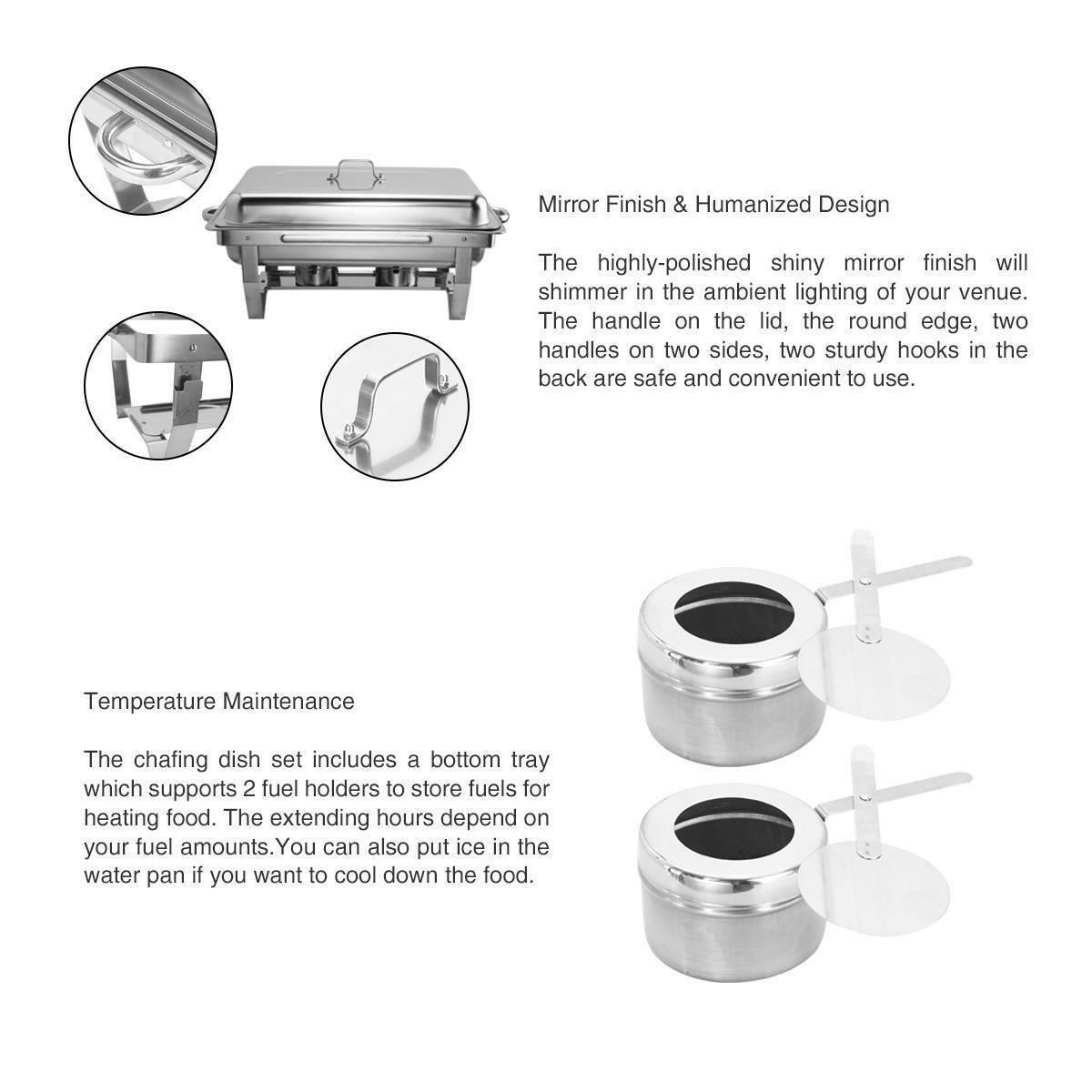 Wilprep 6Pack 9L/9.5Q Chafer Chafing Dish Sets Stainless Steel Catering Pans Food Warmer