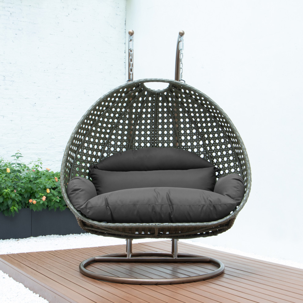 2 Person Beige Wicker Double Hanging Egg Swing Chair   Modern   Hammocks And Swing Chairs   by LeisureMod  Houzz