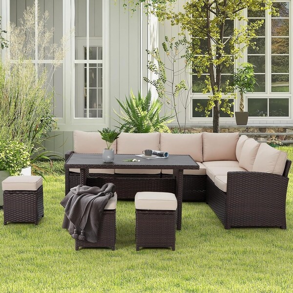 AECOJOY 7 Pieces Patio Furniture Set Outdoor Sectional Sofa Rattan Conversation Set