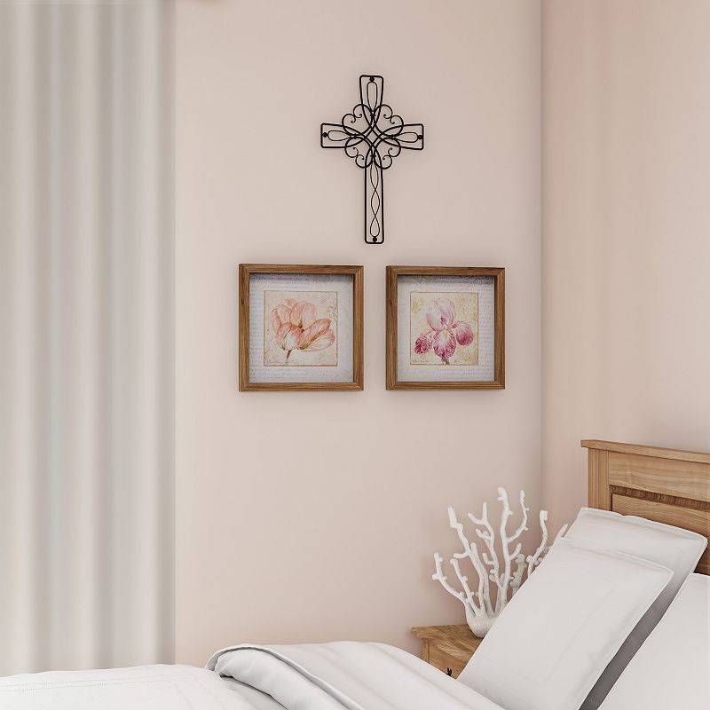 Lavish Home Metal Wall Cross with Decorative Floral Scroll Wall Decor