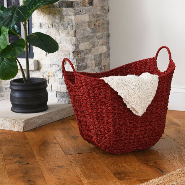 Household Essentials Tall Scoop Basket Paper Rope Burgundy