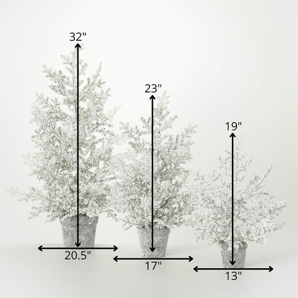 19H，23H and 32H Sullivans Artificial Christmas Frosted Juniper Tabletop Trees Set of 3，White